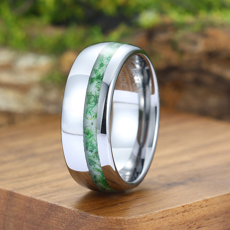 Unisex Moss Agate White Gold Polish Tungsten Eco-Friendly Moss