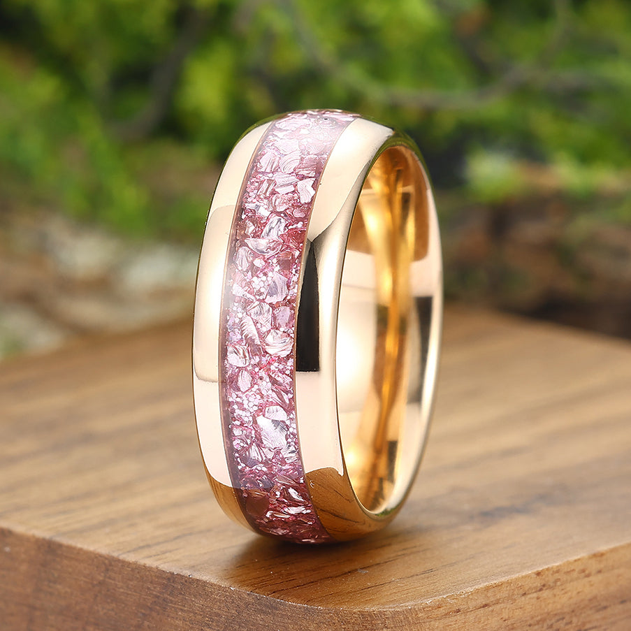 Anillo de boda de tungsteno Morganita rosa Oro rosa pulido cúpula