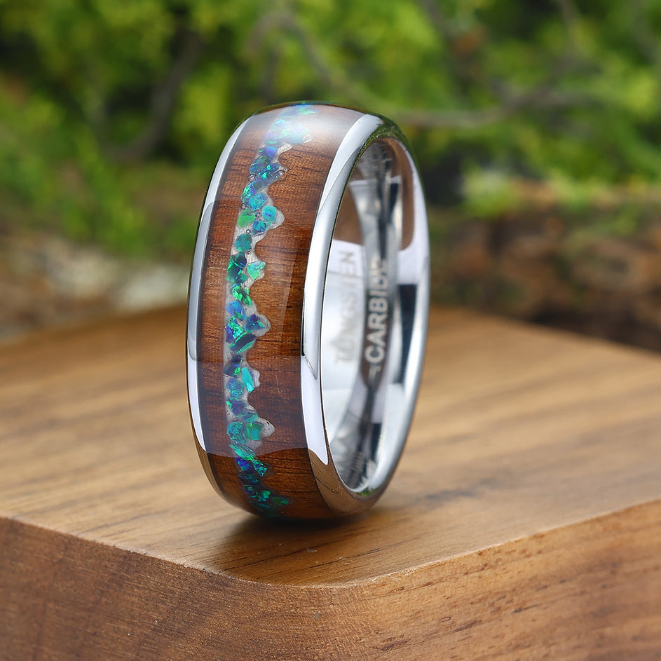 Engagement Ring Set Titanium Ring Wedding Band Black Fire Opal