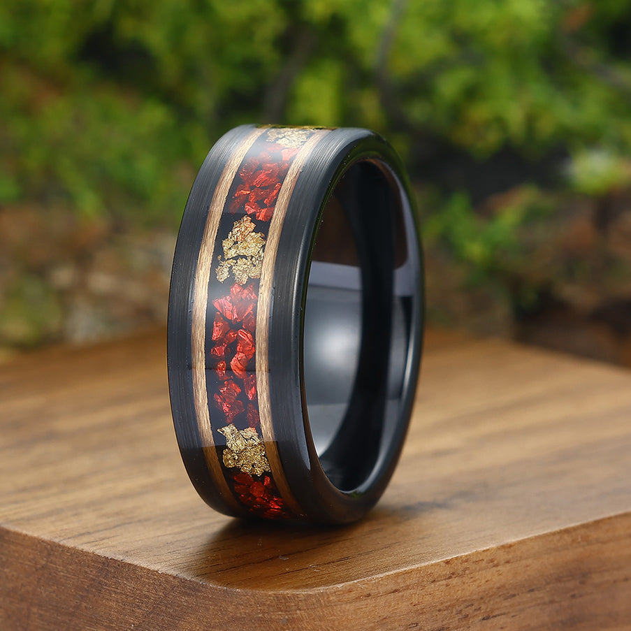 Black Gold Ruby Mens Ring Black Gold Mens Wedding Bands With Ruby  8mm,Mens,Red Ruby