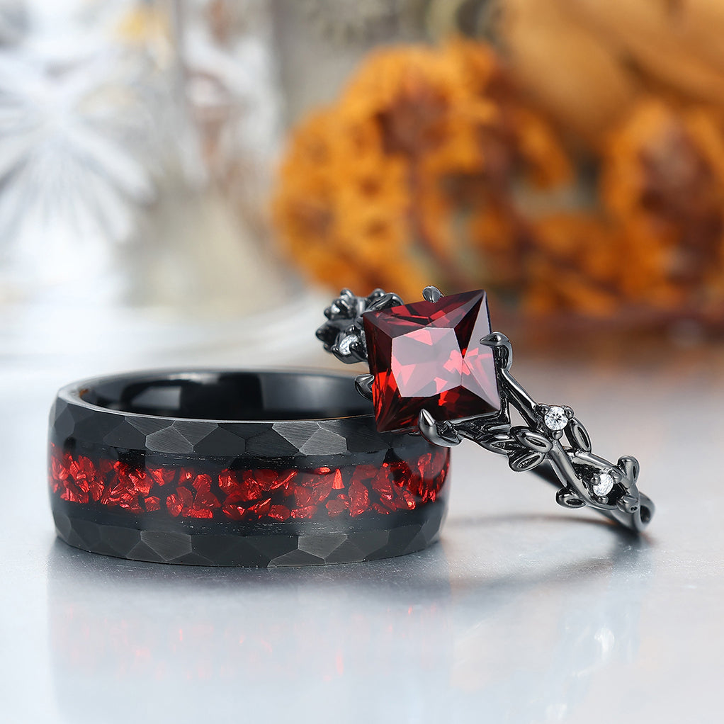 Bague Plaque Or Avec Grenat Noir 10x8mm - Taille 61 - Neuf Sans Boîte - Bijou élégant