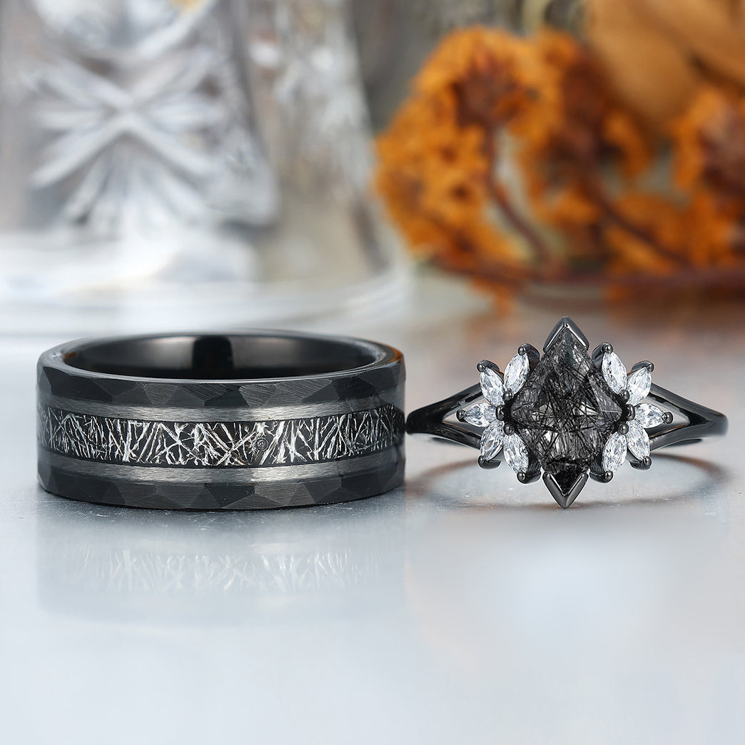 Personalized Black Rutilated Quartz Cluster Engagement Couple