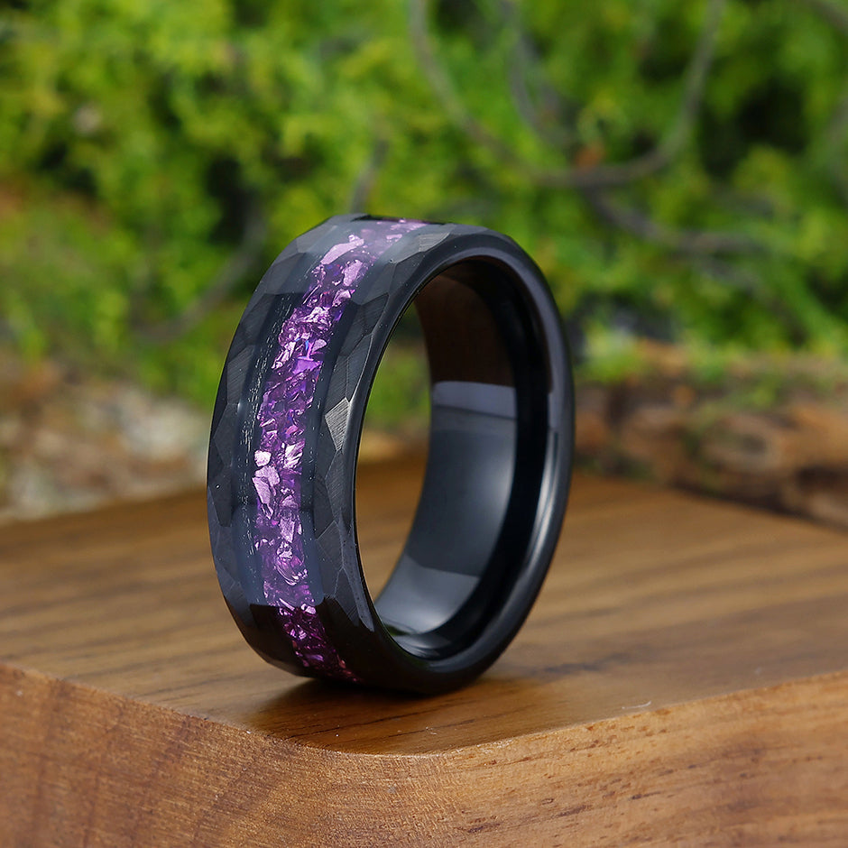 Personalized Purple Amethyst Mens Engagement Band 8mm Promise