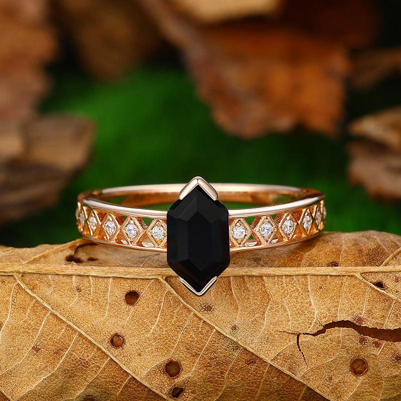 Black Onyx Rings For Women Stackable 925 Sterling Silver