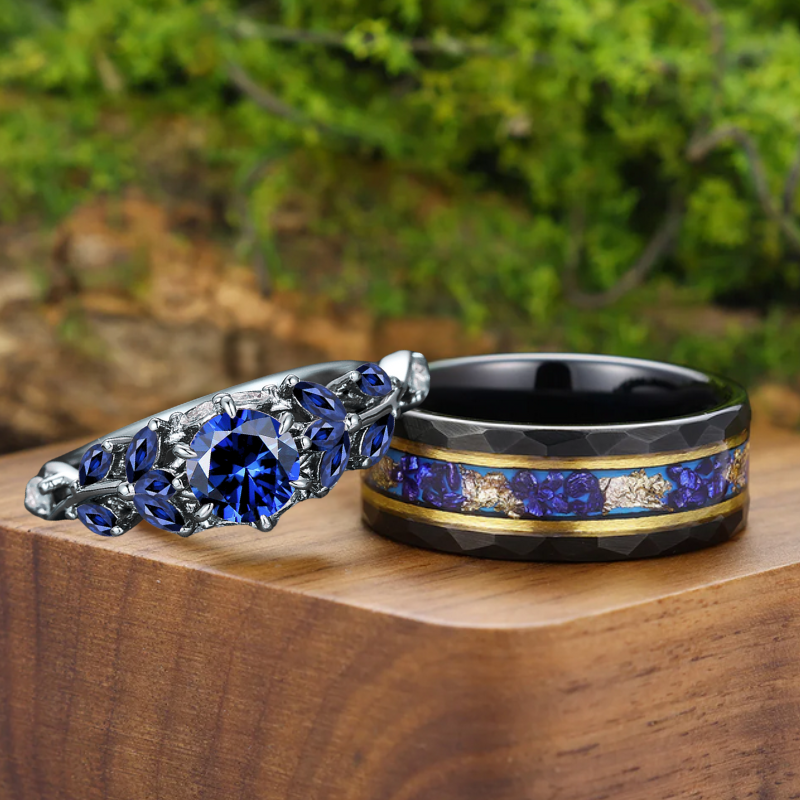 Black Diamond Tungsten Sapphire Ring Blue Sapphire And Black