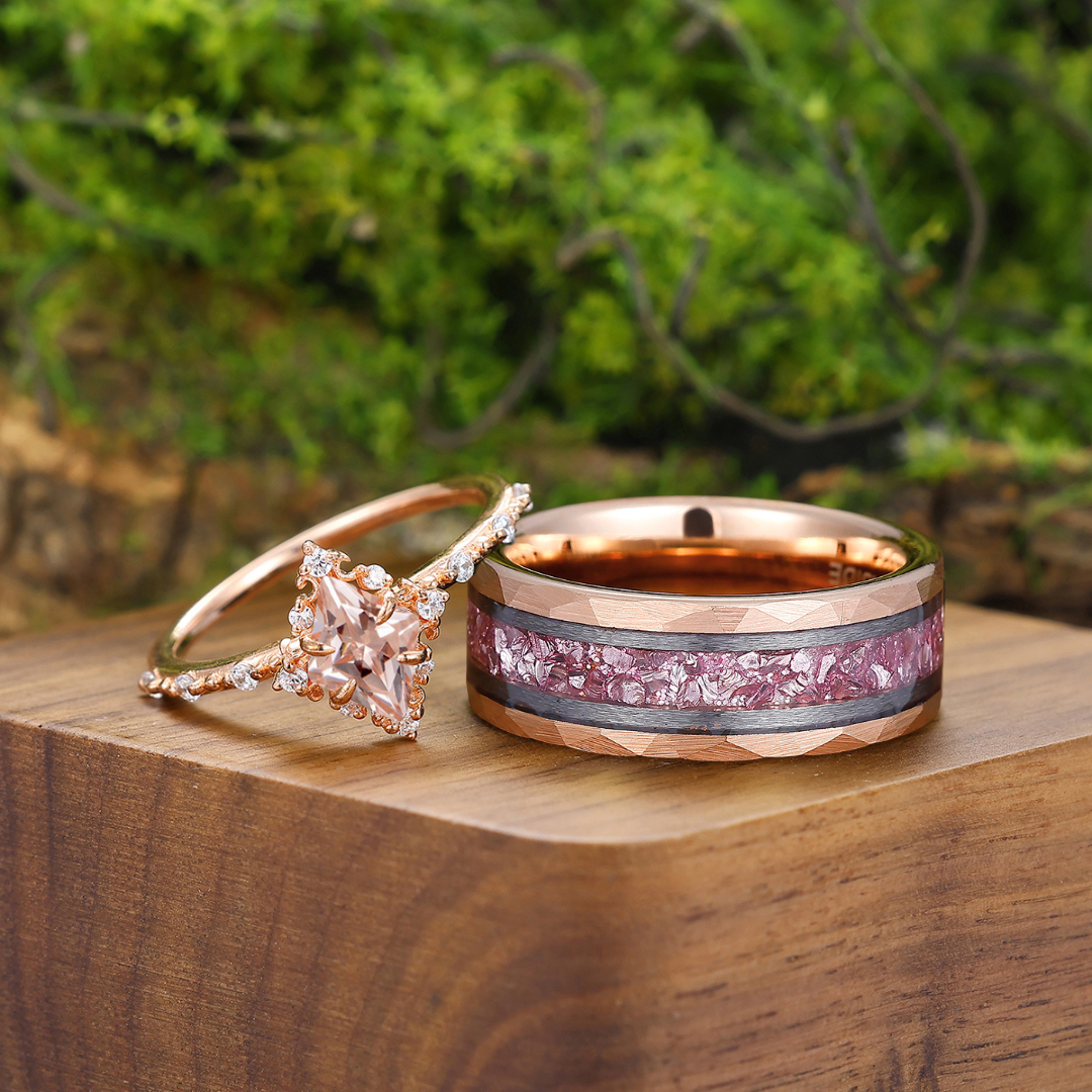 Anillos de Promesa de Compromiso con Morganita Rosa Exquisita para