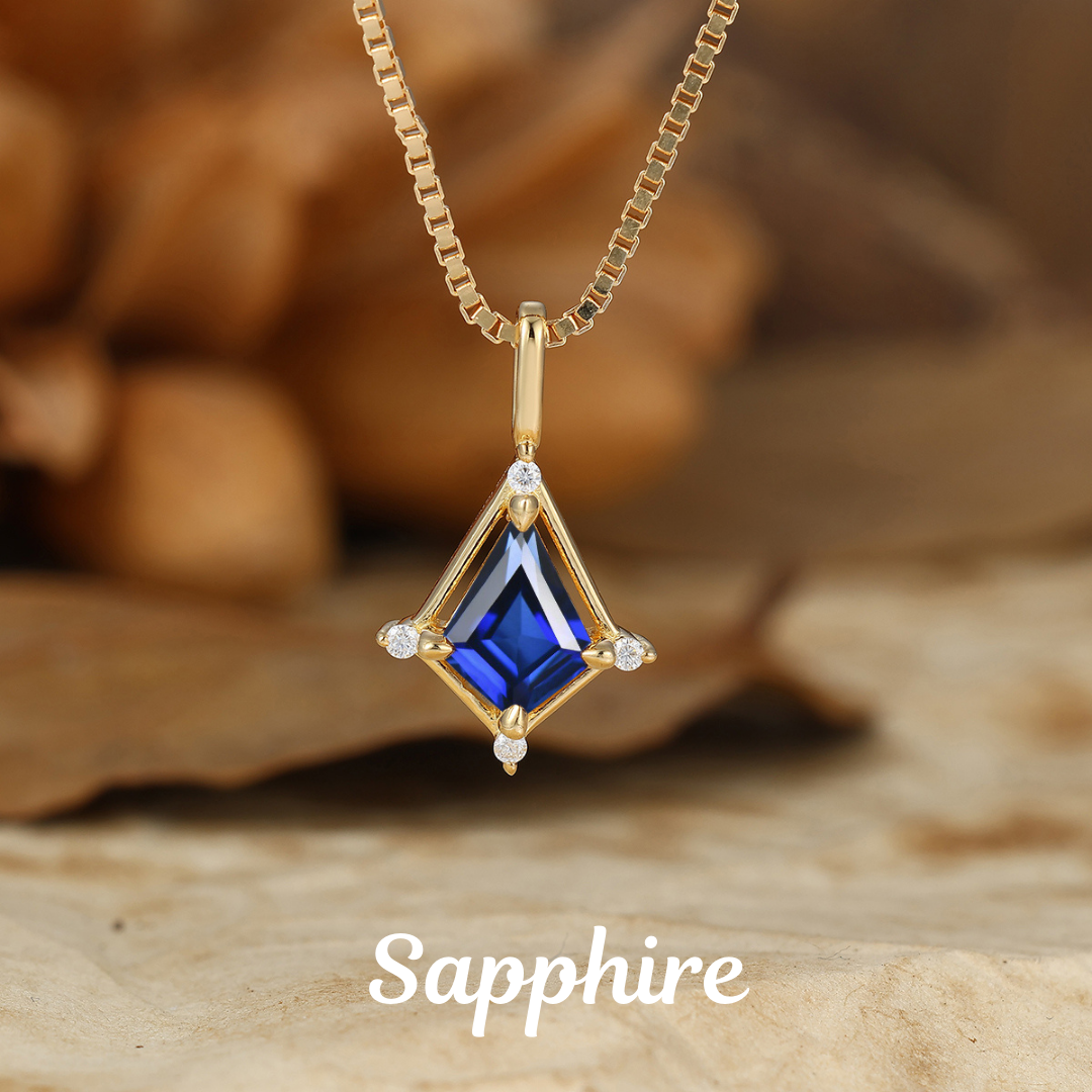 Minimalist 14K Rose Gold Kite Shape Sapphire Necklace Pendant