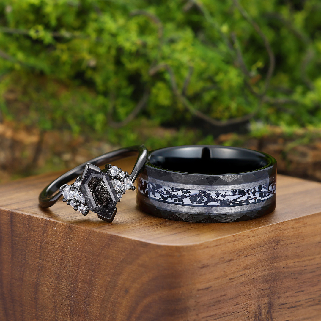 Black Titanium Bridal Sets Black Wedding Titanium Wedding Rings