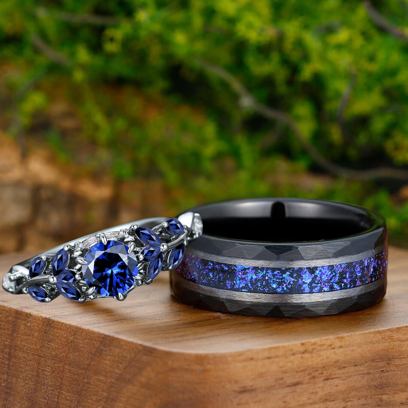 Sapphire Wedding Band With Engagement Ring Gorgeous Curved