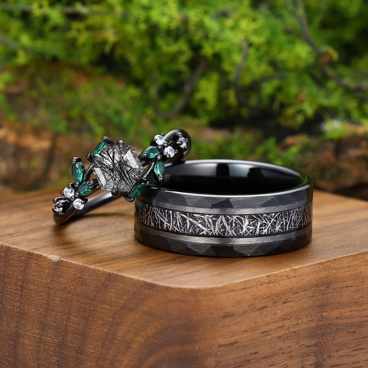 Delicate Natural Black Rutilated Quartz Engagement Rings For - Main Image