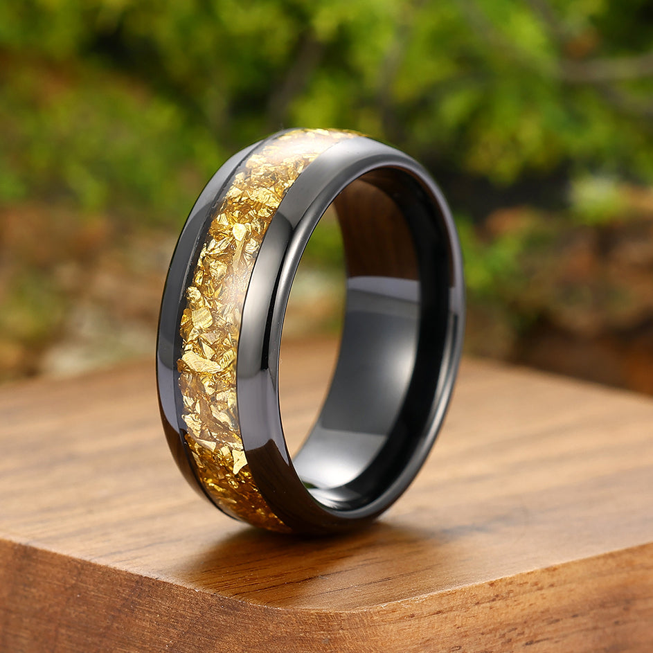 Bague en tungstène pour homme avec incrustation de citrine