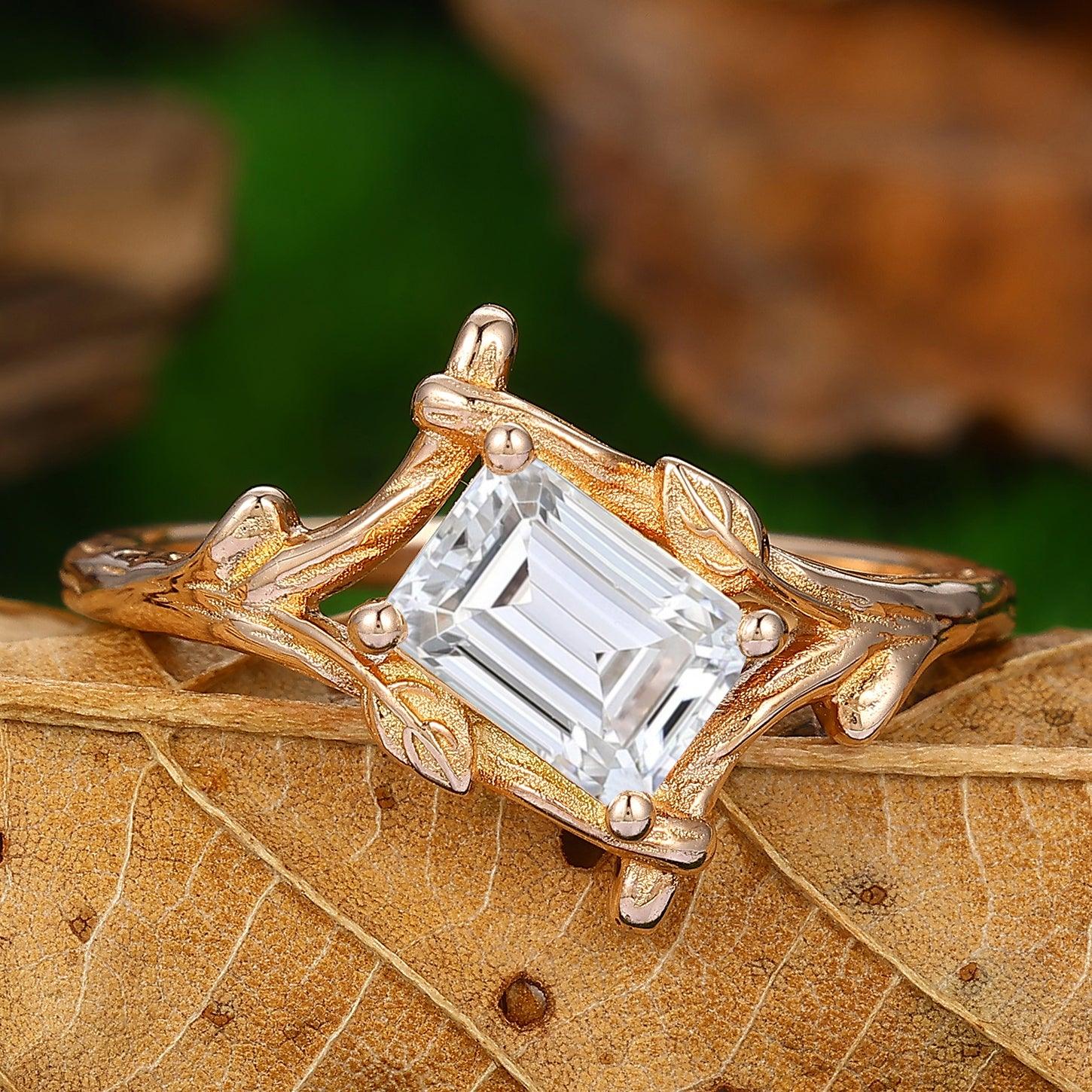 Bague en moissanite taille émeraude 1,00 CT, ensemble avec shank