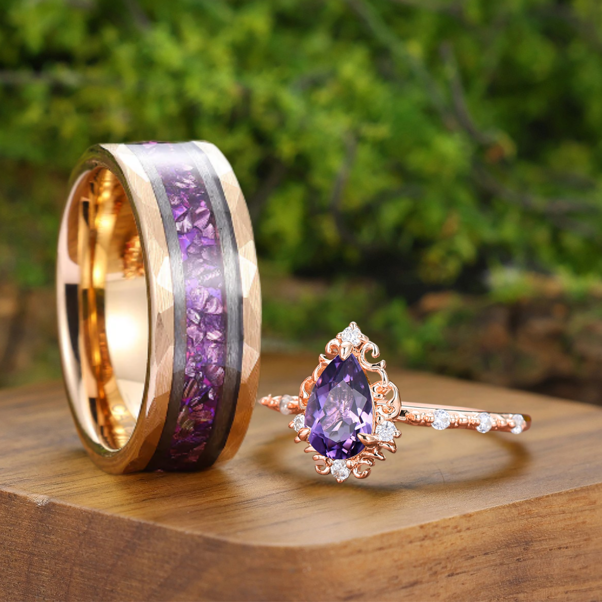 Anello In Argento Sterling 925 Con Ametista Naturale, Tsavorite E Granato Rodolite, Placcato In Rodio Nero, Misura 7 E Ciondolo - Italia - Foto 10