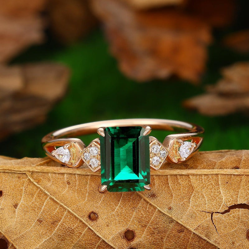 6x8mm emerald cut emerald ring gold vintage emerald engagement