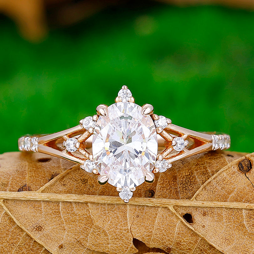 Bague de fiançailles vintage en moissanite taille ovale 1,50 CT à