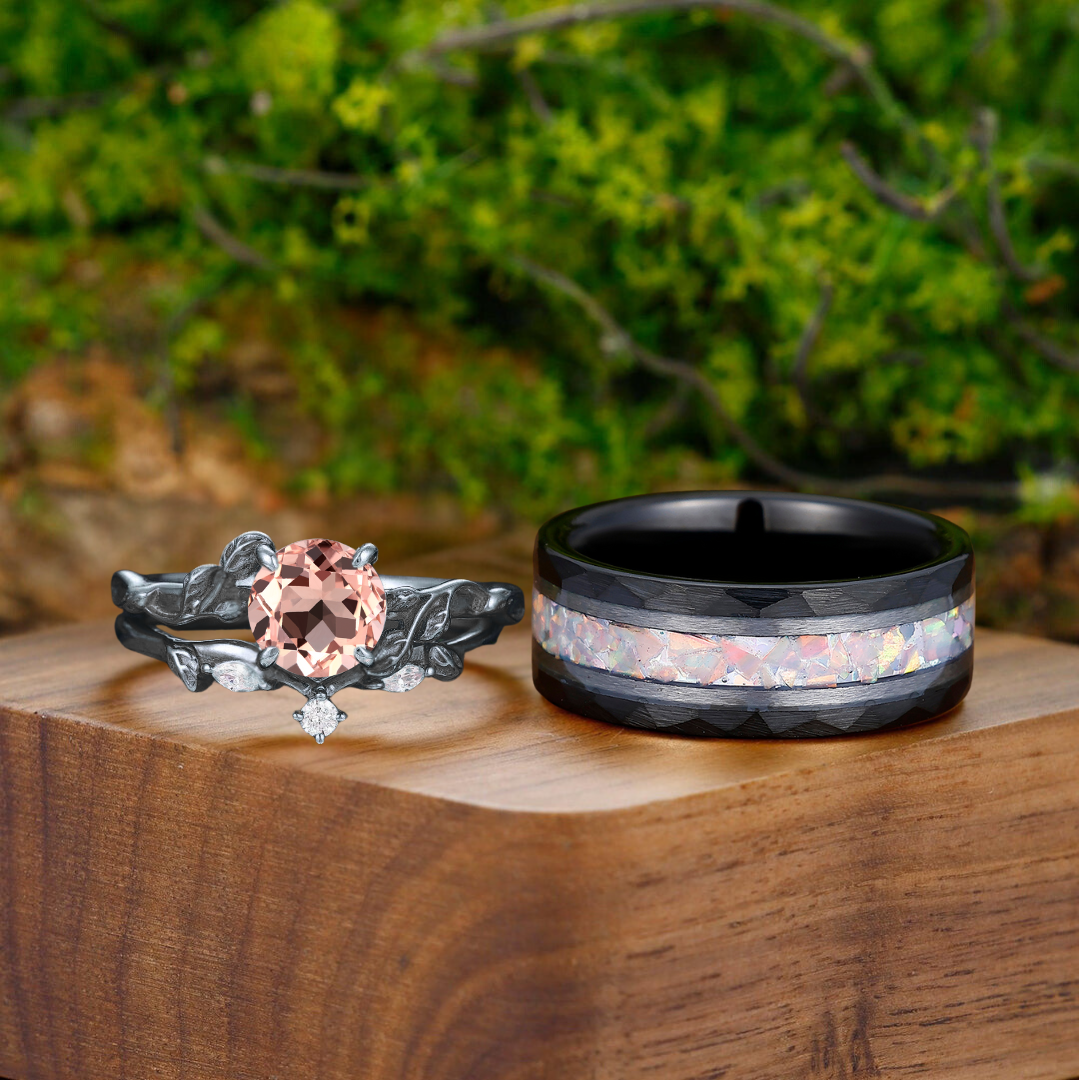 Brilliant Pink Morganite Engagement Couple Rings Unique Promise