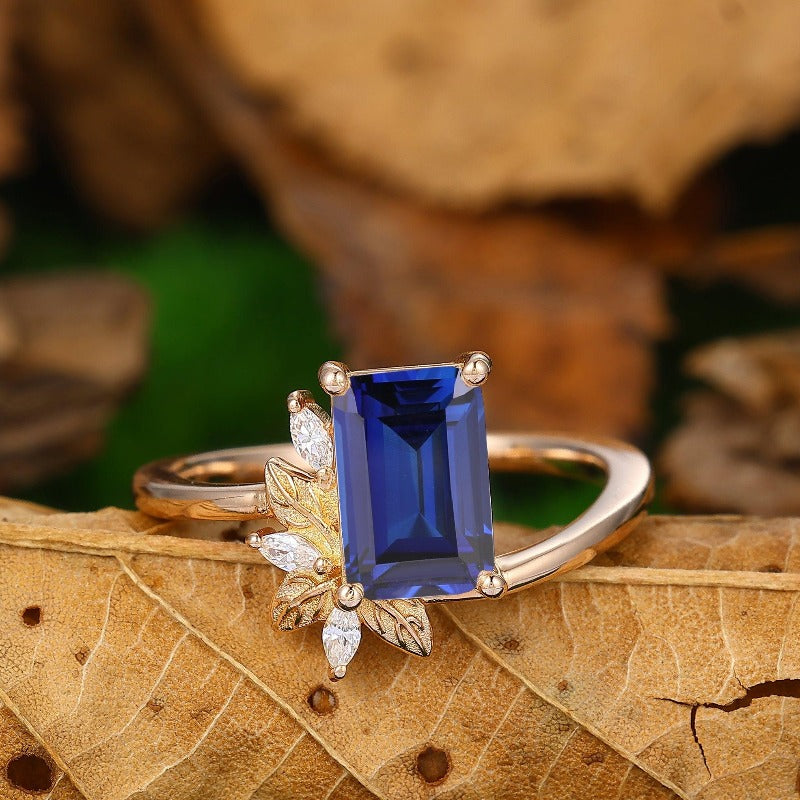 Sapphire and hotsell Moissanite 14k Gold Ring