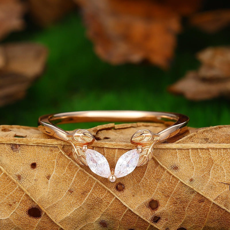 Bague de promesse unique en or 14 carats avec anneau de mariage