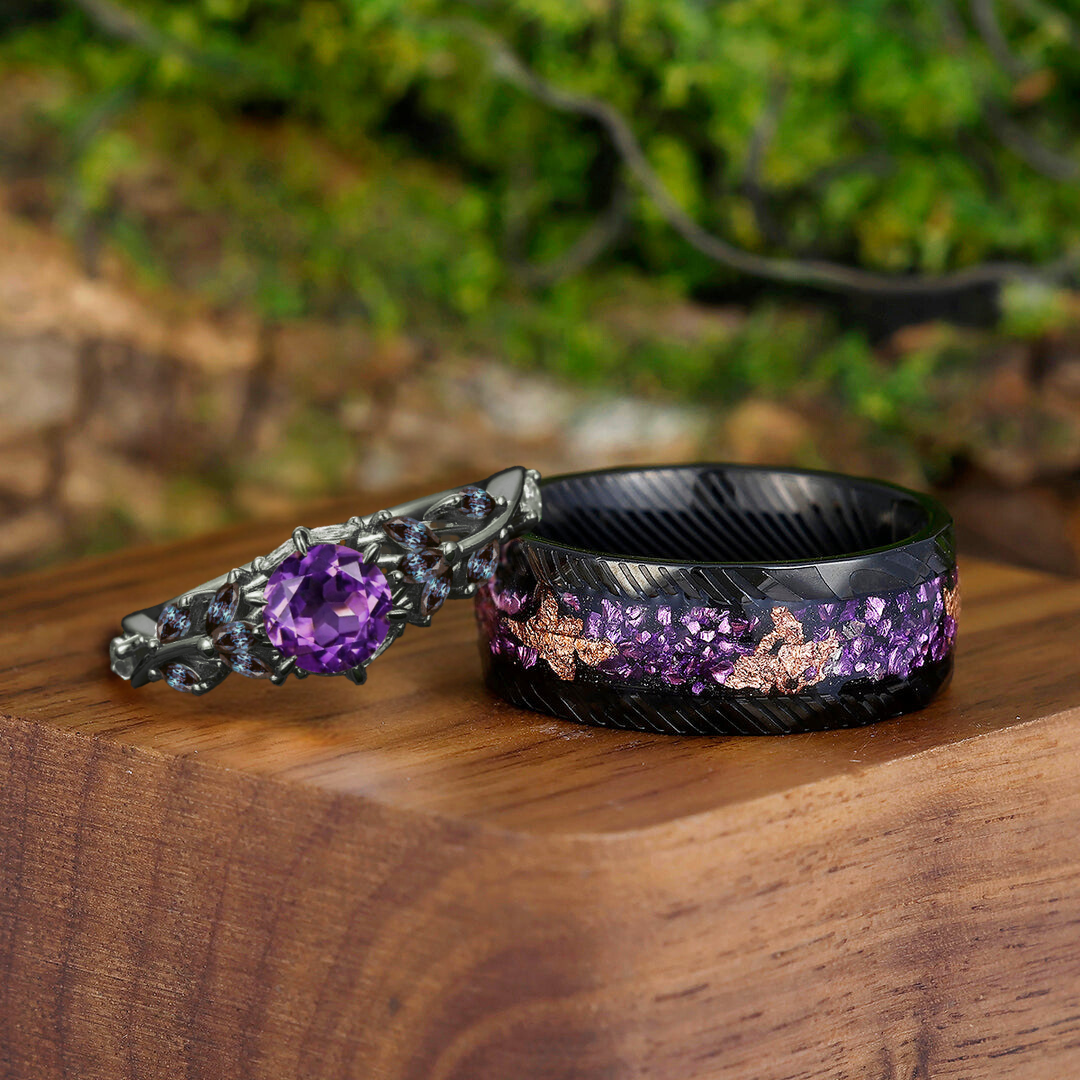 Amethyst Ring Mens Black And Purple Wedding Band Royal Titan Men's
