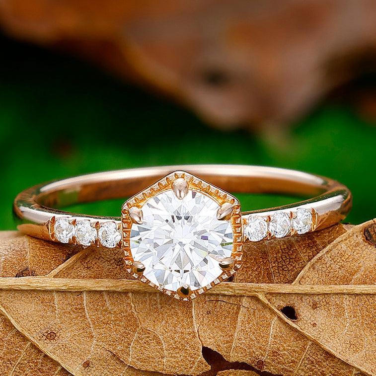 Unique Round Cut Moissanite Engagement Ring Anniversary Ring