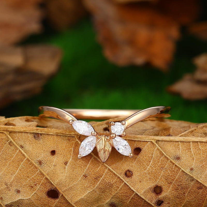 Alliance de mariage vintage incurvée 14k or rose Art déco Bague de