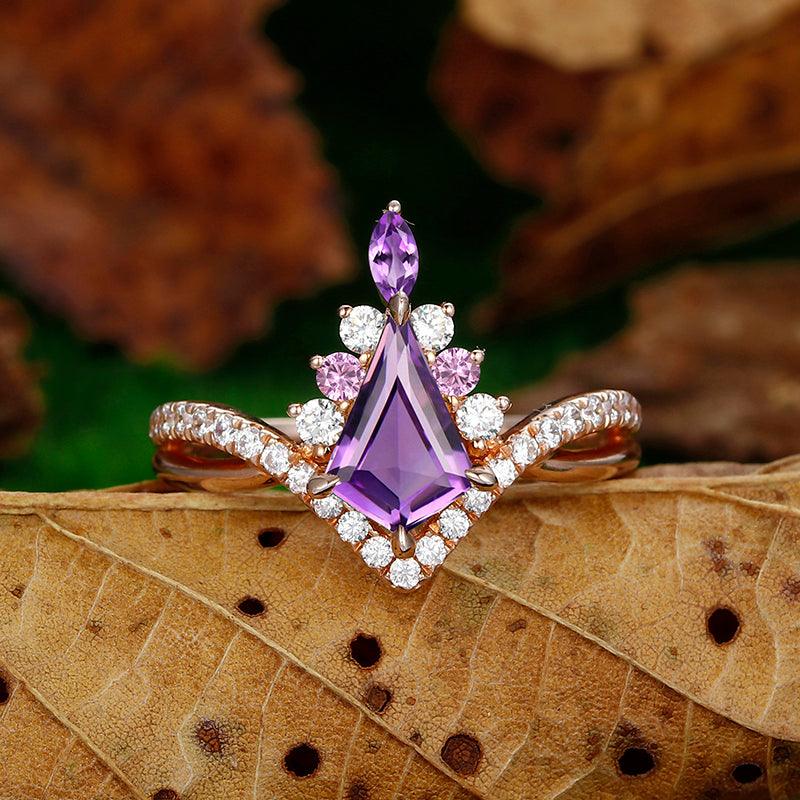 Vintage Kite Cut Amethyst February Birthstone Engagement Ring