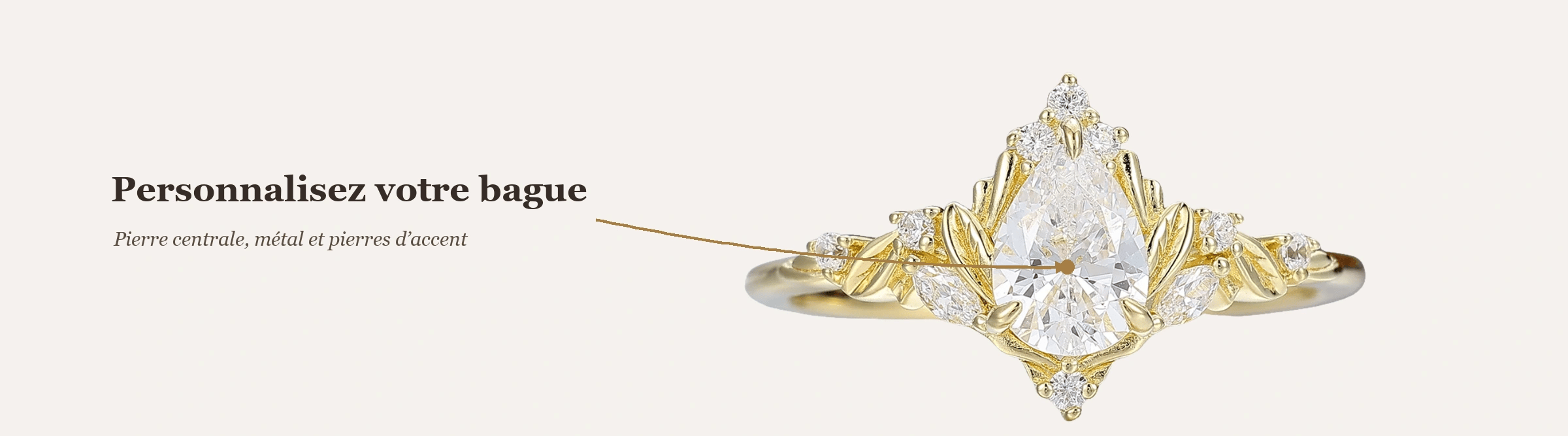 Personnalisez votre bague : pierre centrale, métal et pierres d'accent
