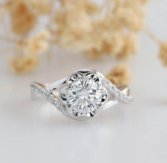 Awesome Custom White Gold Moissanite and Diamond Ring