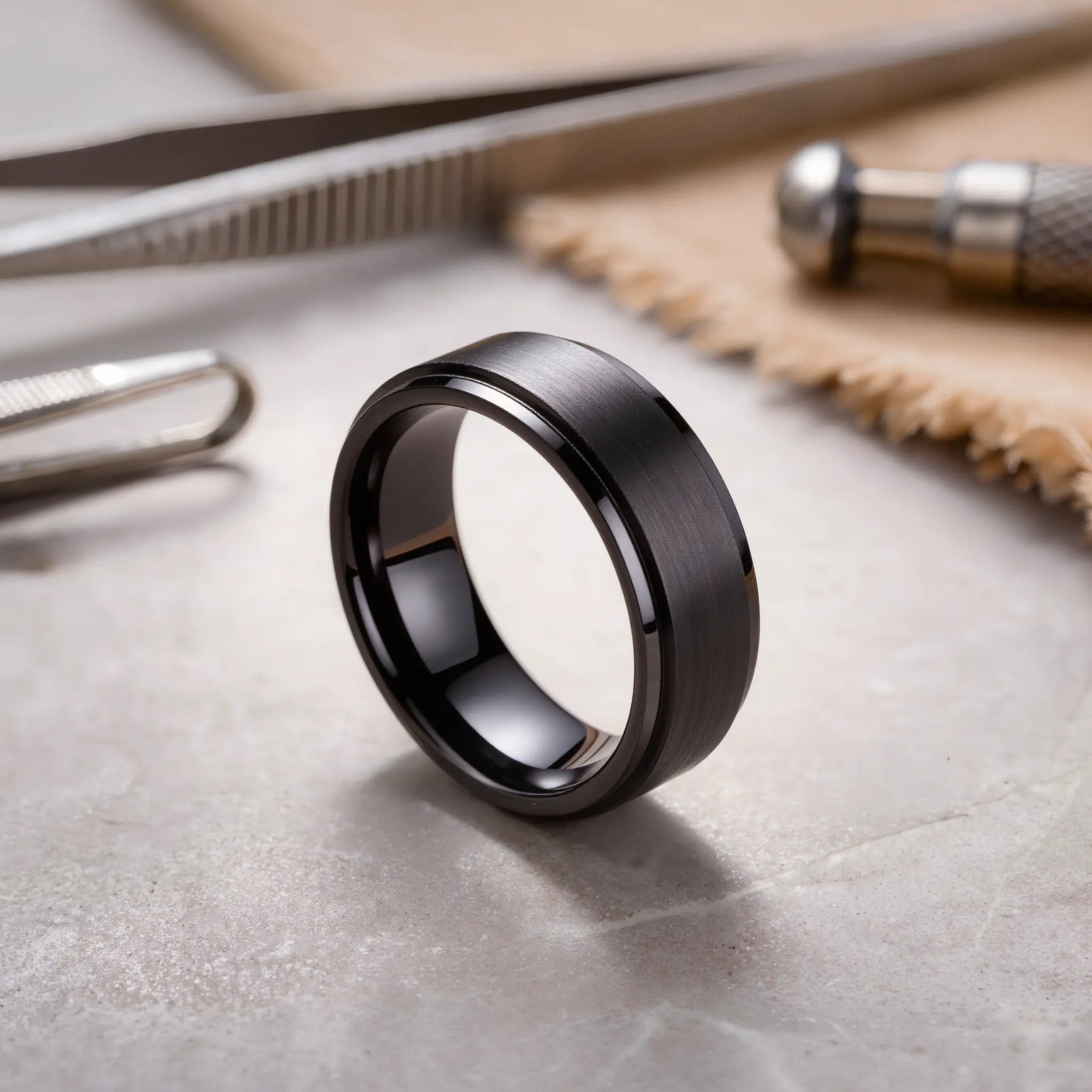 Black Tungsten Ring Meaning Modern Men's Wedding Band with Durable Black Finish