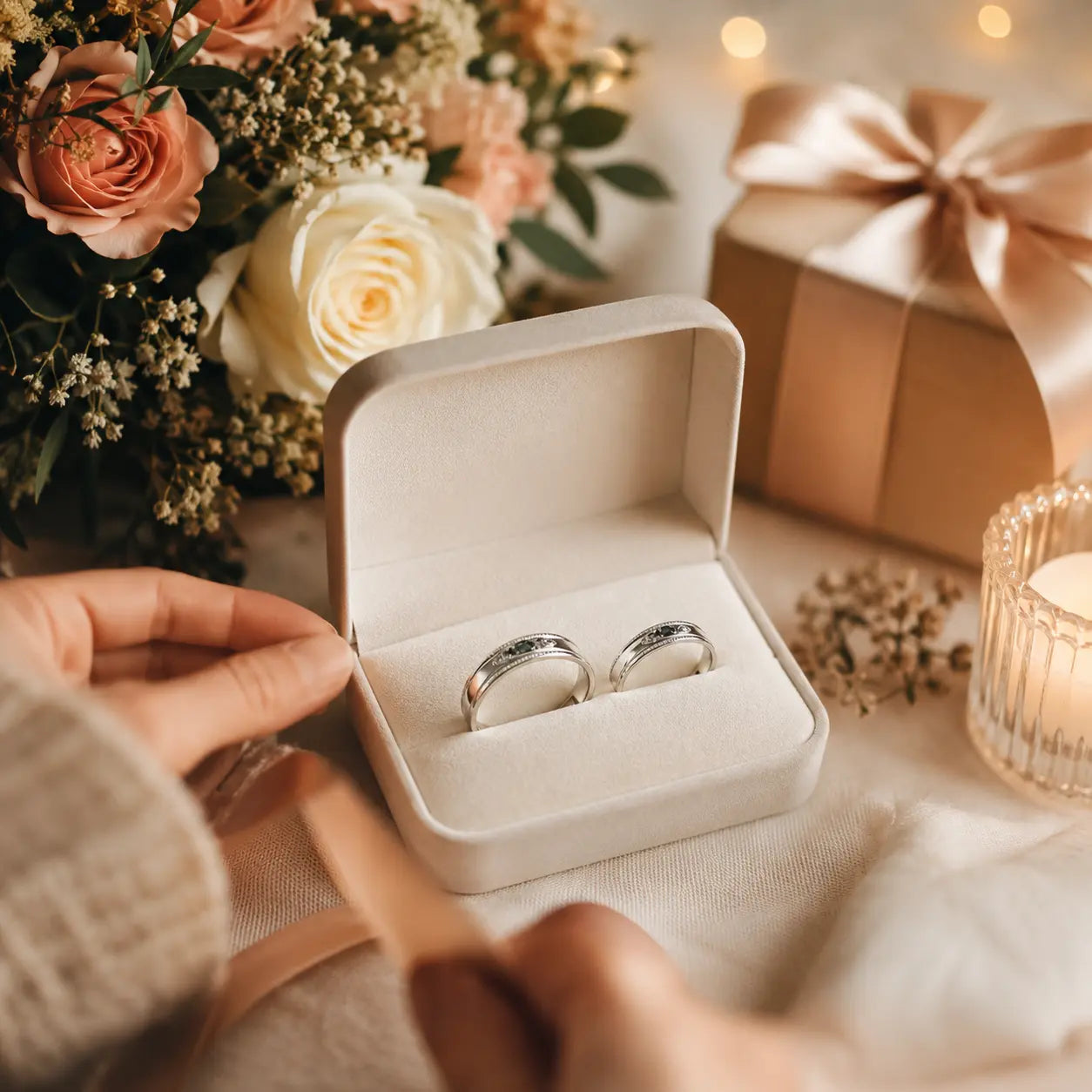 Matching Rings in a Gift Box for a Romantic Surprise