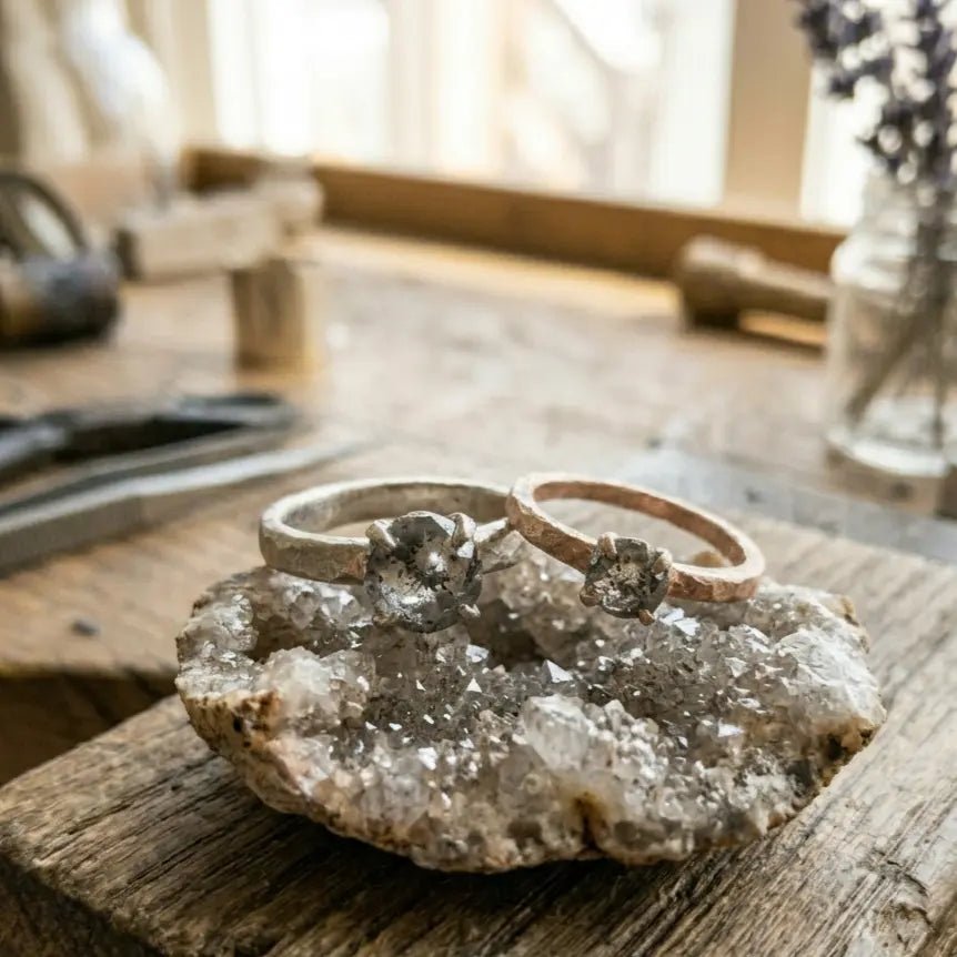 Salt and Pepper Diamond Couple Rings: Raw, Unique & Full of Character