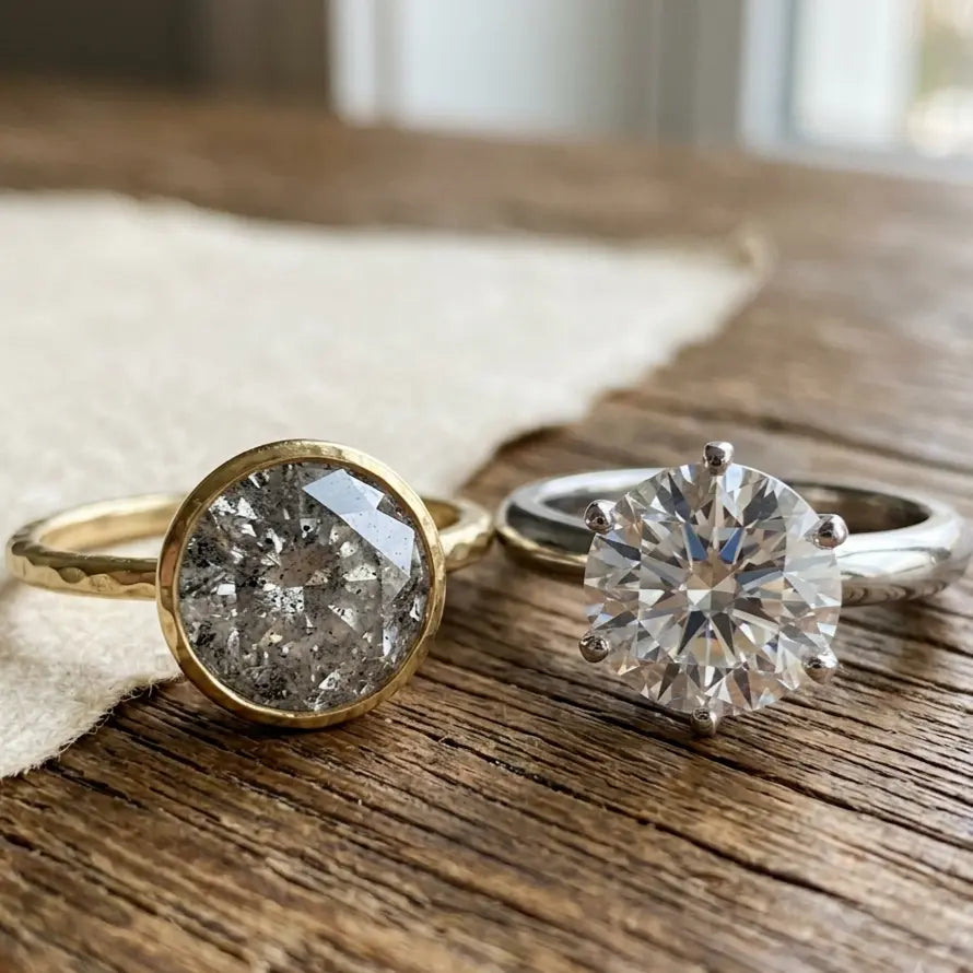 Salt and Pepper Diamond vs White Diamond Engagement Rings Side by Side Comparison