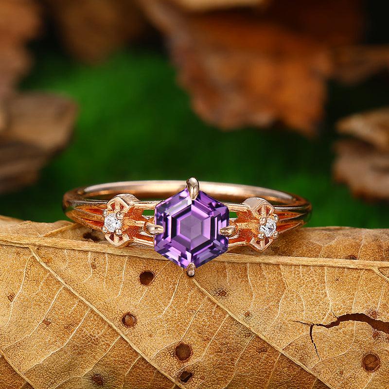 2.40 ct. Amethyst Wedding Engagement Bridal Ring, Vintage Art Deco Ring, Moissanite buy Ring, Solitaire Ring, Purple Stone Ring, Unique Ring,