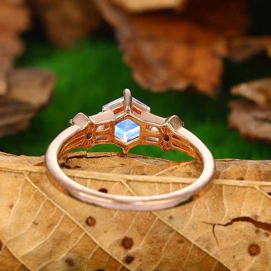 0.8 CT Hexagon Cut Split Shank Moonstone Ring in Sliver Promise Anniversary Women Gift - Esdomera