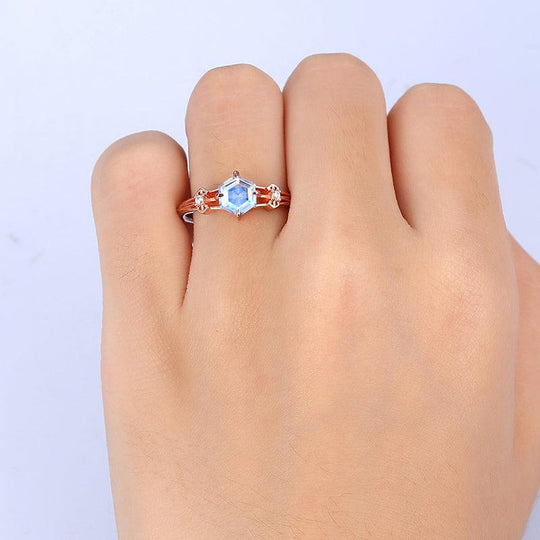 0.8 CT Hexagon Cut Split Shank Moonstone Ring in Sliver Promise Anniversary Women Gift - Esdomera