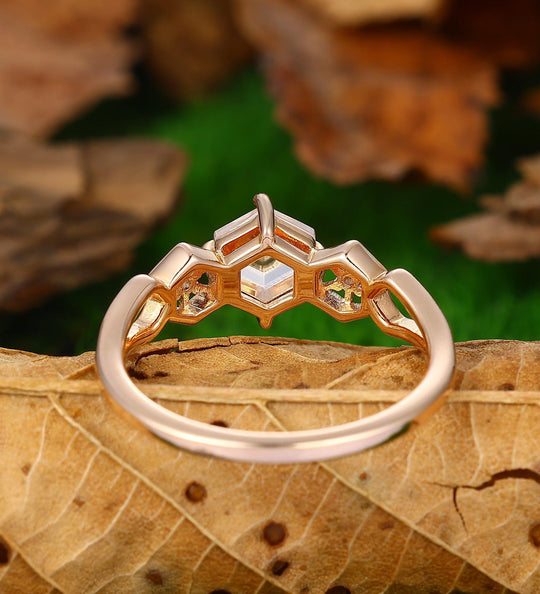 0.8CT Hexagon Cut Moissanite Ring Nature Inspired Ring - Esdomera