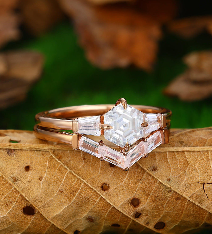 0.8CT Hexagon Cut Moissanite Ring Engagement Ring Set Prong Setting Ring - Esdomera