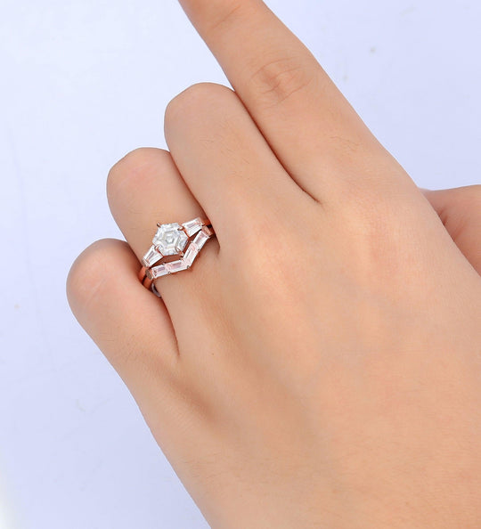 0.8CT Hexagon Cut Moissanite Ring Engagement Ring Set Prong Setting Ring - Esdomera