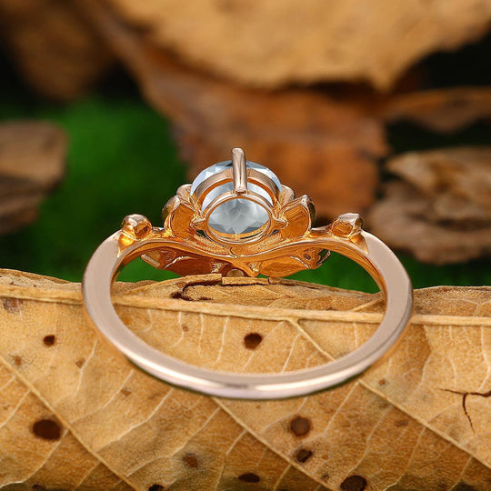 0.8CT Round Cut Leaf Aquamarine Ring Anniversary Bridal Ring Gift - Esdomera