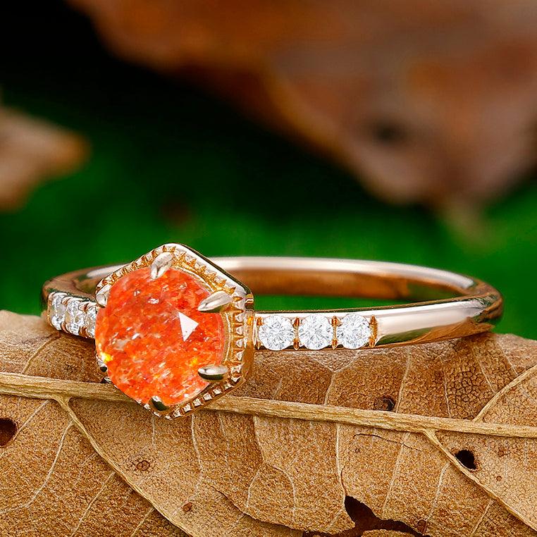 0.8CT Vintage Round Cut Natural Sunstone Engagement Ring - Esdomera