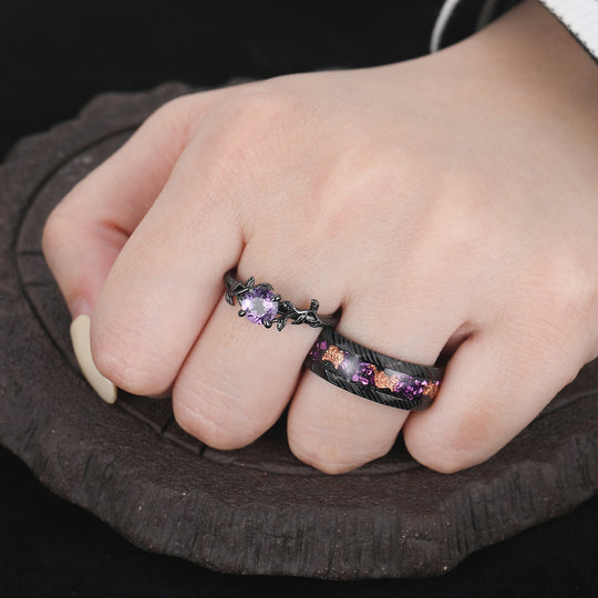 Art Deco Natural Amethyst Sprig Engagement Couple Rings Modern Damascus Steel Anniversary Wedding Band -  Esdomera.com