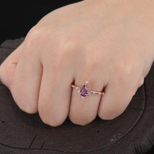 Antique Milgrained Filigreed Natural Amethyst His And Hers Ring Purple And Rose Gold Couples Ring