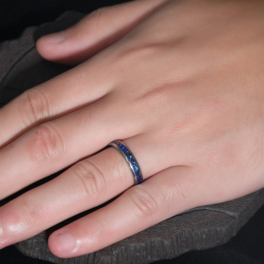 Verpletterde natuurlijke lapis lazuli trouwring nevel bijpassende band zilveren wolfraam herenring wolfraamcarbide unisex ring belofte ring voor vrouwen