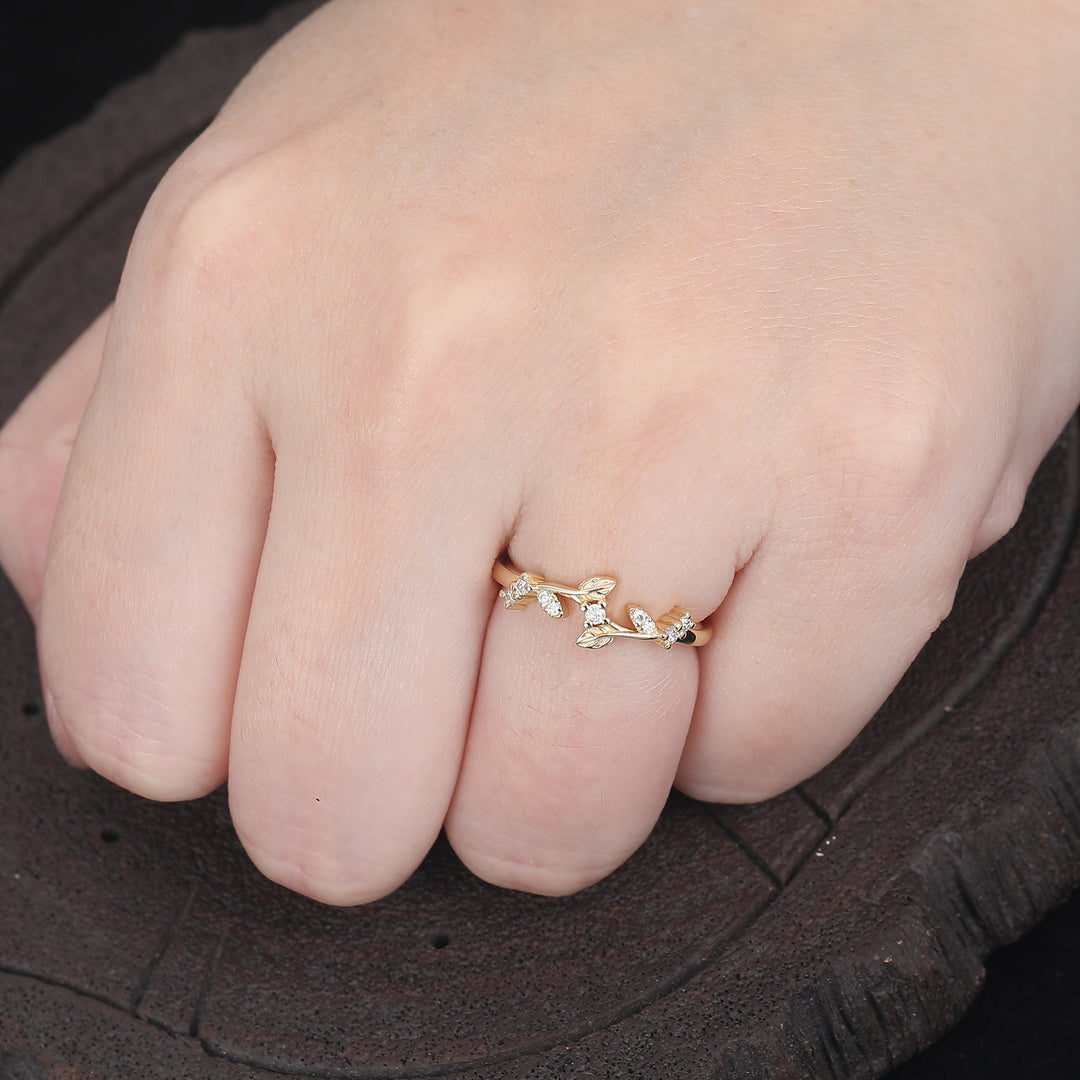 Rose gold curved Vintage Art deco half Eternity  leaf style plain antique Stacking wedding band -  Esdomera.com