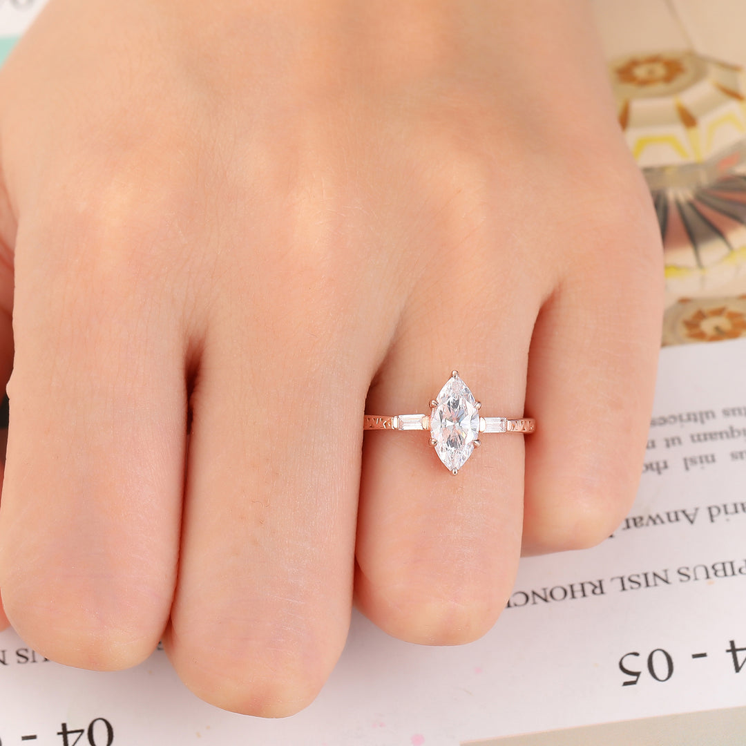 Beautiful 1 Carat Marquise Cut Side Stone Moissanite Engagement Ring Gifts For Her