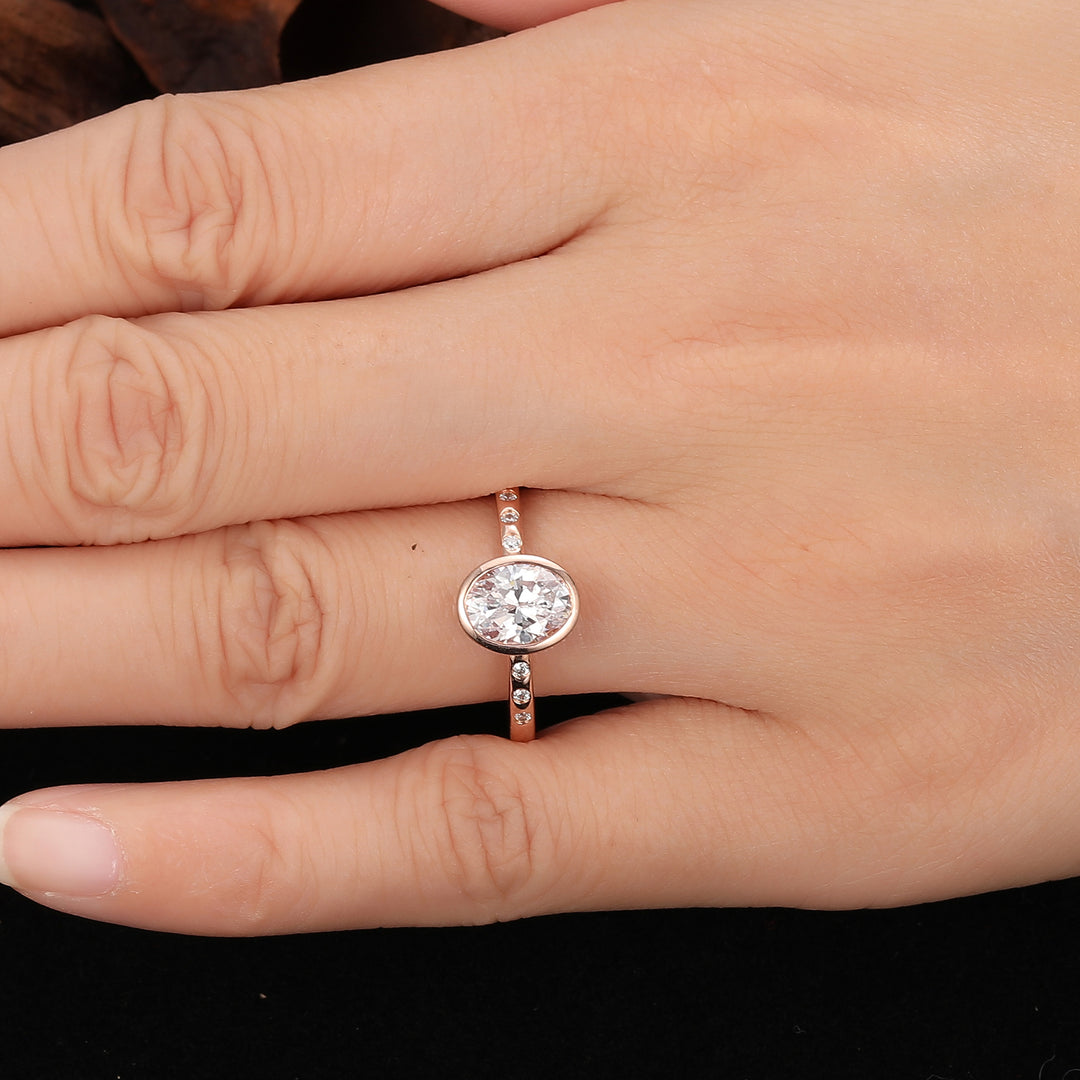 Lab Grown Diamond Bezel Ring, Oval Diamond Engagement Ring