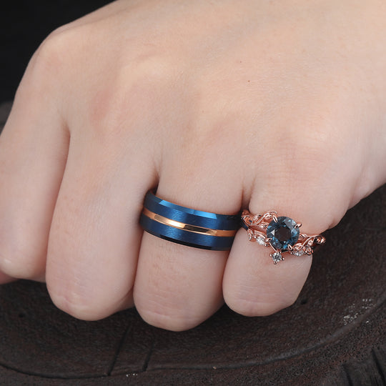 London Blue Topaas natuurgeïnspireerde set voor koppels 3 stuks blauwe bijpassende ringen voor vrouwen en mannen