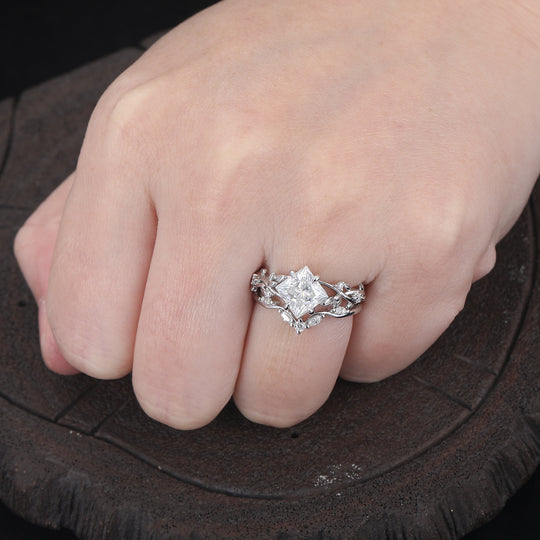 2CT Prinzessschliff Moissanit Verlobungsring Set für Damen Braut Hochzeitsring Set