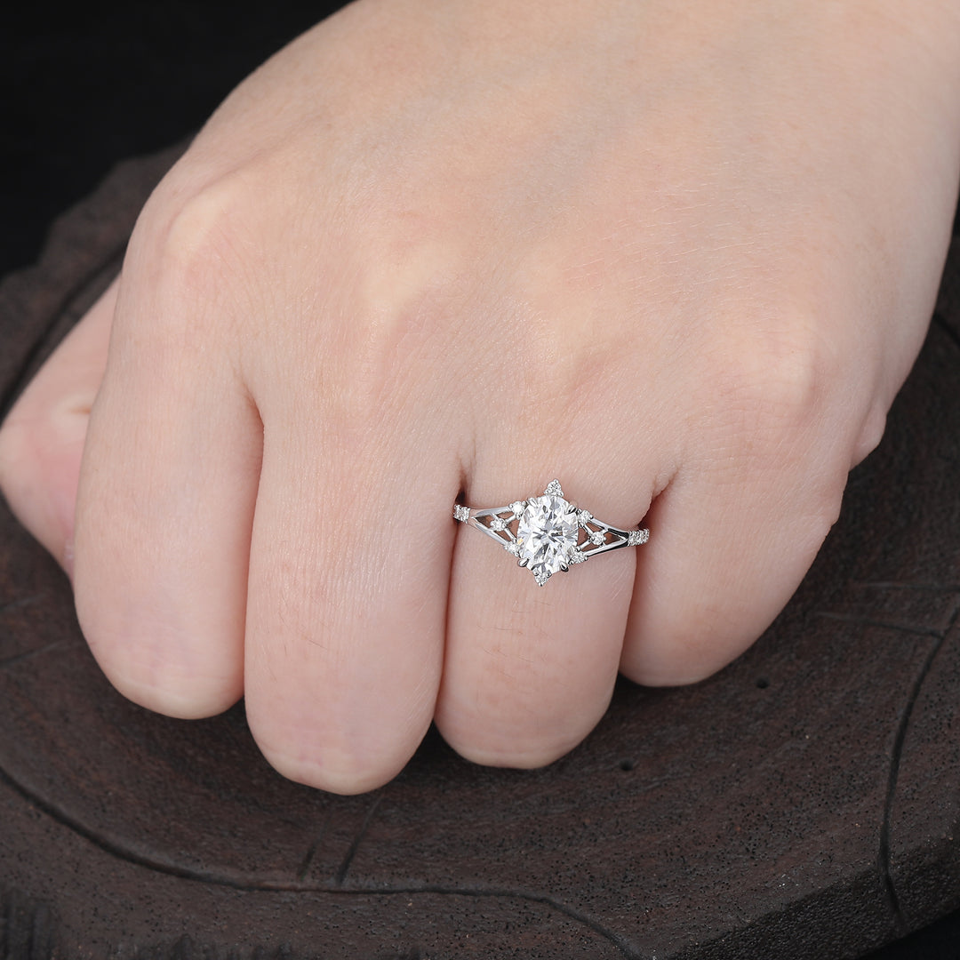 Vintage 1.50CT Split Shanke Oval Cut Moissanite Engagement Ring LadiesWedding Ring -  Esdomera.com