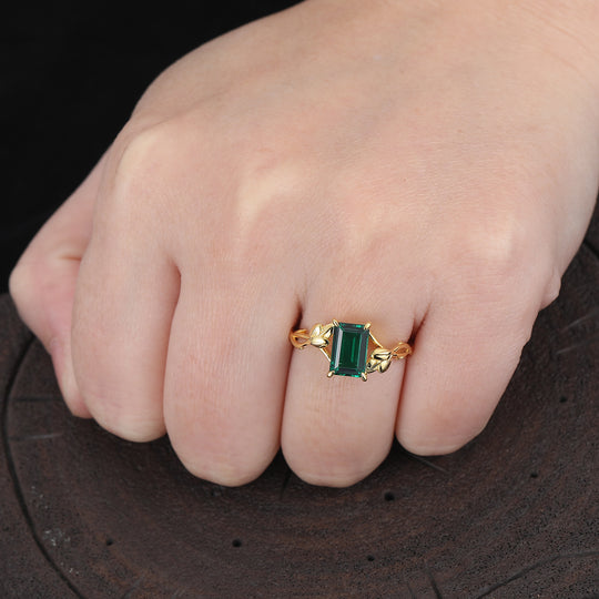 Vintage 2.5 carat Emerald Cut 14k Soild Gold Emerald Unique Promise Ring